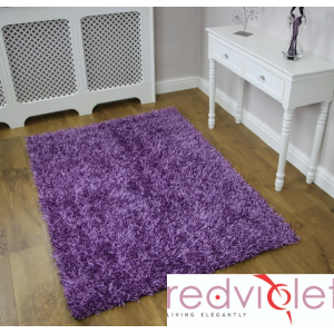 Purple Lilac Viscose Shaggy Rug 5ft by 7ft