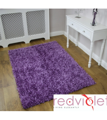 Purple Lilac Viscose Shaggy Rug 5ft by 7ft