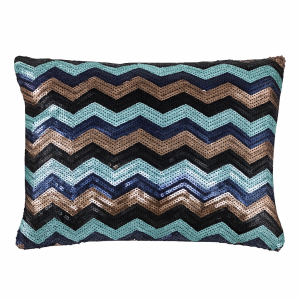 Blue and brown Zig Zag Sequin Cushion Cover