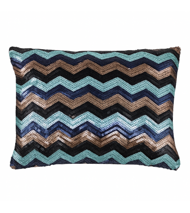Blue and brown Zig Zag Sequin Cushion Cover