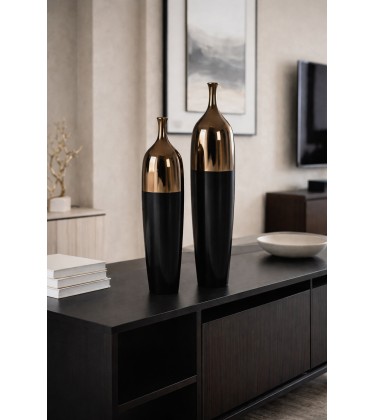 Black and Bronze Bottle Neck Table Vases Set of 2 