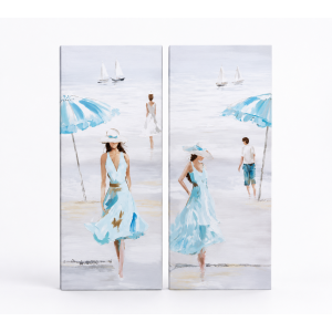 Set of 2 Canvas Beach Umbrella Scene 