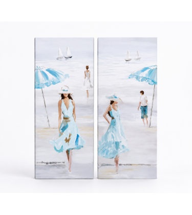 Set of 2 Canvas Beach Umbrella Scene 