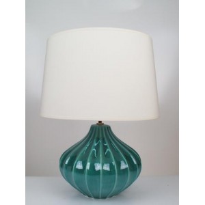 Aqua Blue Hand Made Glazed Garlic Table Lamp with White Shade