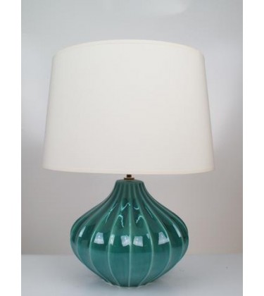 Aqua Blue Hand Made Glazed Garlic Table Lamp with White Shade