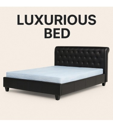 Chester Leather Bed Frame 5ft by 6ft Black