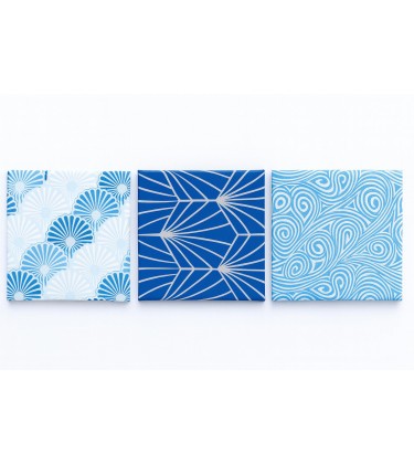 Set of 3 Small Canvas Print Wall Art Blue 