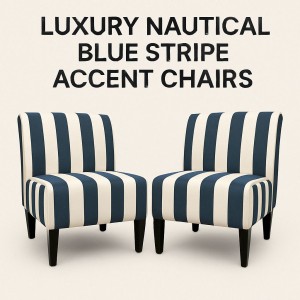 Nautica Blue Stripes Eko Anteroom Pair of Accent Chairs (Upholstery only) Available on Pre order and Other Fabric Options