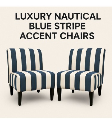 Nautica Blue Stripes Eko Anteroom Pair of Accent Chairs (Upholstery only) Available on Pre order and Other Fabric Options
