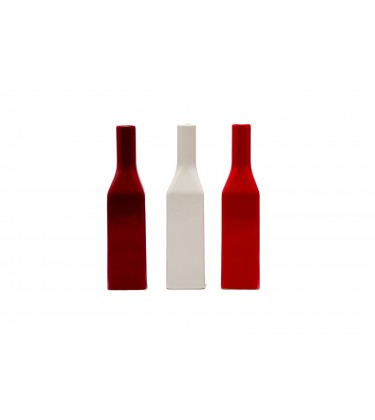 Set of 3 Red and Cream Bottle Table Vase 26cm