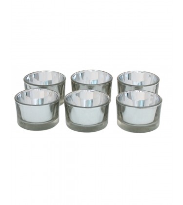 Set of 6 Silver Glass Tea Light Holder