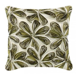 Large Silk Ribbon Cushion Cover Green and Ivory