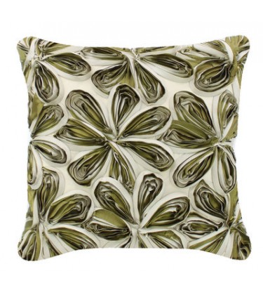 Large Silk Ribbon Cushion Cover Green and Ivory