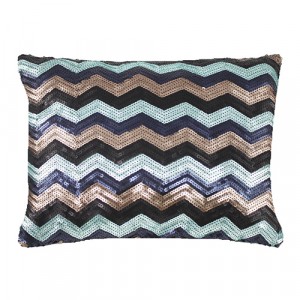 Blue and brown Zig Zag Sequin Cushion Cover