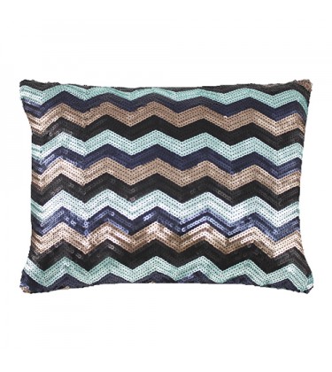 Blue and brown Zig Zag Sequin Cushion Cover