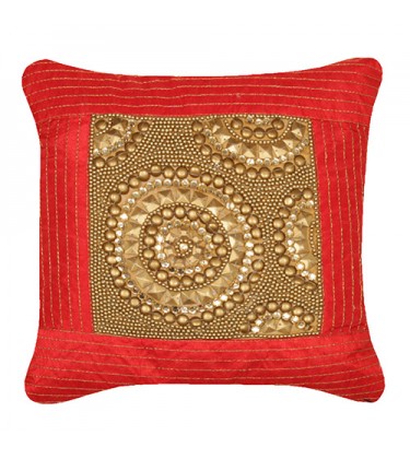 Red and Gold Gemstone and Sequins Cushion Small