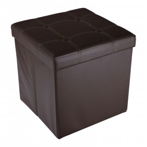 Faux Leather Foldable Storage Ottoman Brown