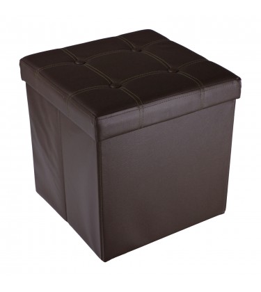 Faux Leather Foldable Storage Ottoman Brown