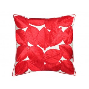 Embroidery Leaf Cushion Ivory And Red