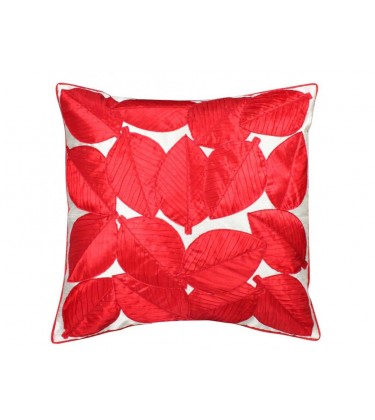Embroidery Leaf Cushion Ivory And Red