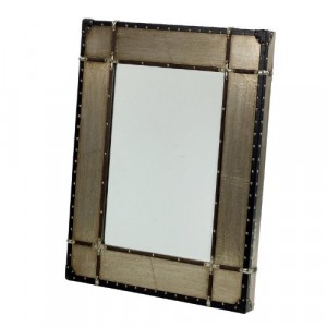 Metal and Wood Buttoned Detail Wall Mirror