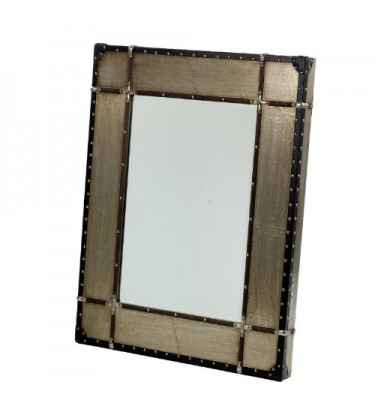 Metal and Wood Buttoned Detail Wall Mirror