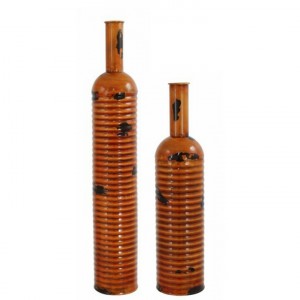 Set of 2 Unbreakable Orange Arabian Nights Metal Bottle Vase