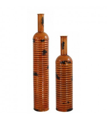 Set of 2 Unbreakable Orange Arabian Nights Metal Bottle Vase