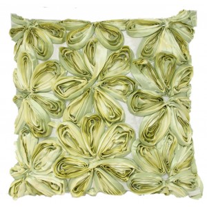 Large Silk Ribbon Cushion Cover Olive Green and Ivory