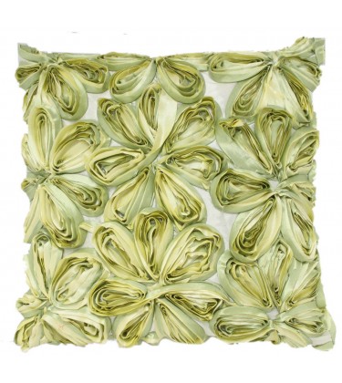 Large Silk Ribbon Cushion Cover Olive Green and Ivory
