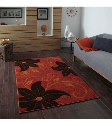 Vena Orange and Brown Floral Rug