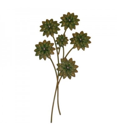 Green Six Head Flower Bunch Metal Art