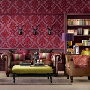 Velvety Red Damask Wallpaper 5sqm