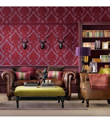 Velvety Red Damask Wallpaper 5sqm