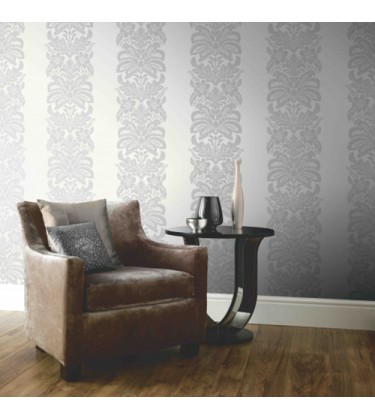 Quintz White and Grey Damask Wallpaper 5sqm