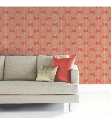 Leaf Print Orange and Cream Wallpaper 5sqm