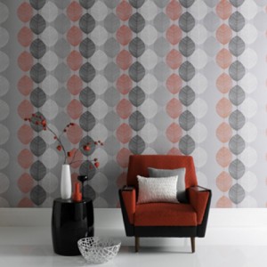 Leaf Print Grey and Orange Wallpaper 5sqm