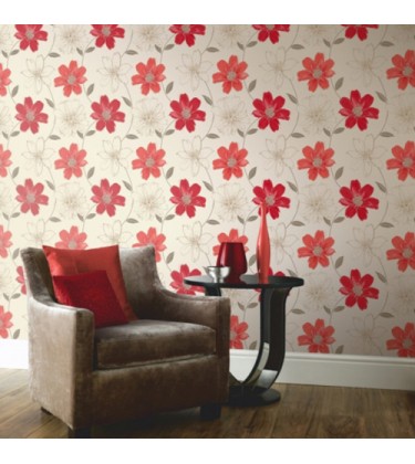 Samba Motif Coral and Red Wallpaper 5sqm