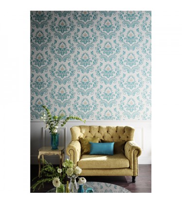 Joux Teal Damask Wallpaper 5sqm