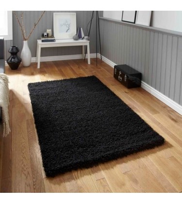 Lista Plain Black Shaggy Rug