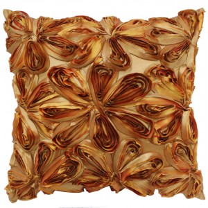 Large Silk Ribbon Cushion Cover Terracotta Orange and Gold