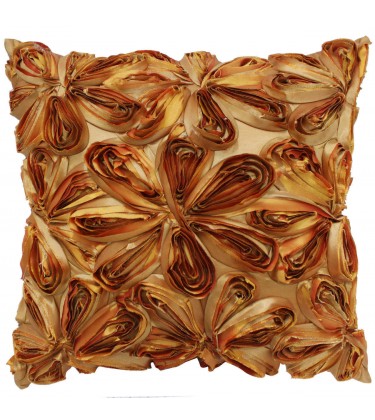 Large Silk Ribbon Cushion Cover Terracotta Orange and Gold