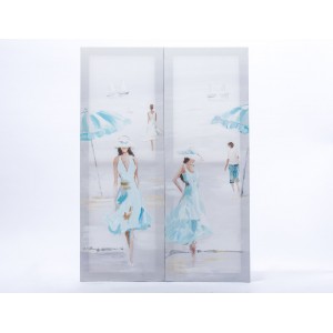 Set of 2 Canvas Beach Umbrella Scene 